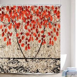 Shower Curtains Autumn Curtain Season Red Leave Grey Wood Rustic Country Farmhouse Wall Art Fabric Bathroom With Hook Set