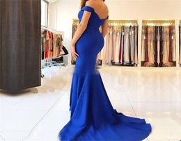 Off Shoulder Backless Sweep Train Long Party Evening Gowns Cheap Arabic Plus Size Royal Blue Mermaid Prom Dresses4746316