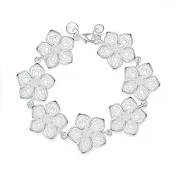 Charm Bracelets 925 Sterling Silver Seven Flowers Bracelet For Women Wedding Engagement Party Fashion Jewellery