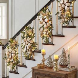 Party Decoration Christmas Cordless Teardrop Swags With Lights Hand-woven Rustic Stair Garland For Decorations Indoor & Outdoor