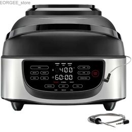 Air Fryers 5-in-1 Air Fryer + Indoor Grill with Cooking Thermometer Air Fry Grill Roast Bake Broil Y240402