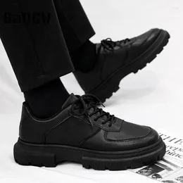 Casual Shoes Leather Men's Work Outdoor Office Walking Platform Comfortable Waterproof Lace-up Solid Colour Versatile