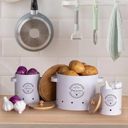 Storage Bottles 3Pcs Potato Onion Garlic Canister Kitchen Canisters Metal Vegetable Fresh Keeper For Home Countertop Restaurant