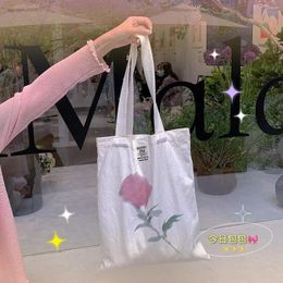 Evening Bags Large Capacity Canvas For Women Summer Retro Rose Korean Version Shoulder Bag Fashion All-match Elegant Casual Office Lady