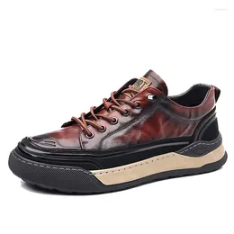 Casual Shoes Outdoor Walking Sneakers For Male Flat Shoe Spring Autumn High Quality Men's Genuine Leather Red Brown