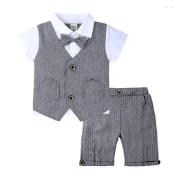 Clothing Sets Baby 2 Pieces Suits England Style Boys Summer Clothes Boy Shorts Bowtie Vest Shirts Stripe Pant Toddler Tuxedo Outwear