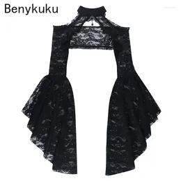 Women's Jackets Flare Sleeve Lace Top Shrug Gothic Style Dark Waistcoat Women Round Neck Off-Shoulder Coat Goth Clothes Y2k Cropped Tops