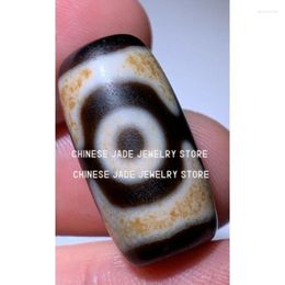 Pendant Necklaces Tibetan Old Agate Cinnabar Spot Dzi Bead " 3 Eyes Amulet 24mmx12.5mm