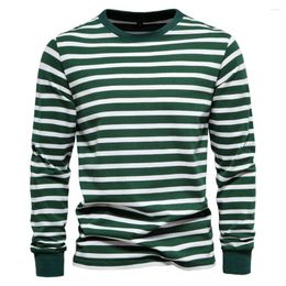 Men's T Shirts Autumn Cotton Long Sleeve Men Contrast Striped O-neck T-shirt Quality Brand Male Clothing