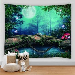 Tapestries Forest Tapestry 3D Green Plant Asthetic Room Decor Night View Home Bedroom Living Wall Canvas Tapiz