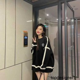 Designer Spring and Autumn New Spliced Black and White Ribbon Round Neck Women's Sweater Fashion Brand Luo Family Same Style Couple Dress S5B9