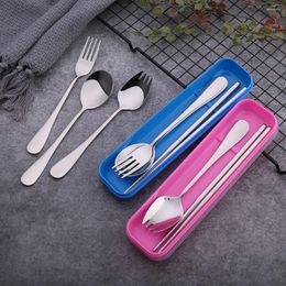 Flatware Sets Simple 304 Stainless Steel Travel Tableware Spoon And Fork School With Transparent Cover Dinnerware Set