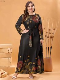 Urban Sexy Dresses Autumn Winter Dress Long Slve 2023 Woman Floral Print Casual Long Dress Black Plus Size Women Clothing Y240402