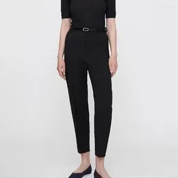 Women's Pants Swedish Black Wool Twill Fabric Pintuck Seam Design High Waist Suit Trousers Women