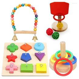 Other Bird Supplies Training Toy Set Include Wooden Block Puzzle Parrot Basketball Colorful Stacking Rings