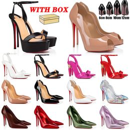 С коробкой роскошные красные подошвы высокие каблуки красные дниковые туфли обувь женские дизайнерские сексуальные заостренные насосы на пальцах ноги, так что сандалии Kate Hot Hot Chick Shabe 10 см с джгейтом Dhgate