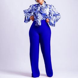 Women's Two Piece Pants 2 Pieces Sets Spring Summer Flower Print Blouse Shirt Suit Tops And Suits Set Tracksuit Outfit