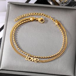 Charm Bracelets Stainless Steel Gold Colour LOVE Cuba Chain For Women Link Lobster Clasp Snap Button Jewellery Drop