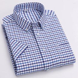 Men's Casual Shirts Men Summer Short Sleeve Cotton Comfort Soft Oxford Striped Plaid Clothes Business Leisure Social Oversize 4XL