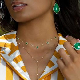 Pendant Necklaces Bohemia 2024 Gold Colour Green Stone Statement Chain Necklace Choker Fashion Jewellery For Women Girl Elegance Gift Stylish Jewellery Q240402