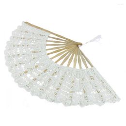 Decorative Figurines Hand Fan Lace Design Folding Pography Handmade Accessories Tassel Exquisite Portable Dancing Props Bamboo Bone Wedding