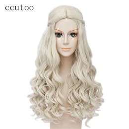 Wigs ccutoo Alice in Wonderland White Queen Cosplay Wig Blonde Wavy Long Braid Styled Synthetic Hair Heat Resistance Fibre