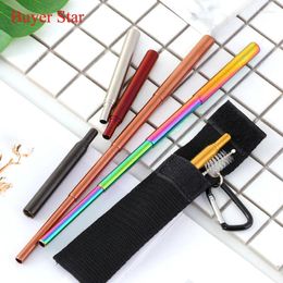 Drinking Straws Gold Straw Stainless Steel Set With Brush Scalable Metal 21cm Outdoor Juice Cocktail Tool Bar Accessories