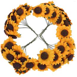 Decorative Flowers 100 Pcs Accessories For Bouquet Simulation Flower Decorate Artificial Baby Wedding Sunflower