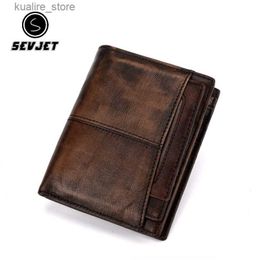 Money Clips Cowhide leather mens short wallet retro wallet double fold Rfid coin mens card holder casual small clutch bag JYB528 L240402