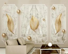 Wallpapers Custom Wallpaper Golden Leaf Ball Mural 3d Stereo Marble Texture Background Wall Living Room Bedroom Decoration Papel De Parede