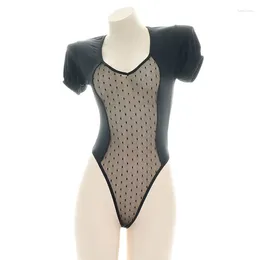 Bras Sets Bandage High Slit Nets Yarn Swimsuit Backless Underwear Jumpsuit Cosplay Costume Girls Women Uniform Temptation JK