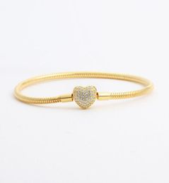 18K Yellow Gold plated CZ Diamond Heart Bracelets Original Box Set for 925 Silver Chain Bracelet for Women Wedding Jewelry5776120