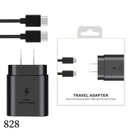 25W Type-C USB-C PD Wall Charger Super Fast Charging Adapter with Type C Cable for Samsung Galaxy S21 S20 Note 20 Note 10 Android Smartphones 828DD