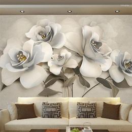 Wallpapers Welyu Customised Wallpaper Beautiful Light Luxury Three-dimensional Jewellery Flowers 3D Background Wall Living Room Bedroom Mural