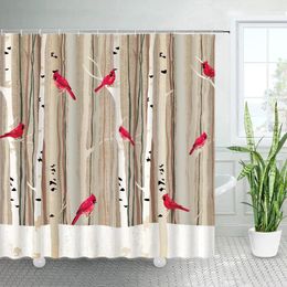 Shower Curtains Abstract Forest Red Birds Curtain Creative Snow Trees Branches Waterproof Fabric Bath Bathroom Decor With Hooks