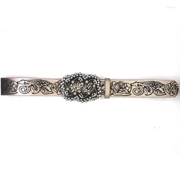 Belts Vintage Adjustable Western Belt Women PU Leather Floral Engraved Pattern