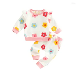 Clothing Sets 0-24 Months 2-piece Baby Girl Outfits Flower Print Ruffle Long Sleeve T-shirt Casual Pants Set For Toddlers