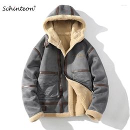 Men's Jackets Men Faux Lamb Wool Jacket With Hood Autumn Winter Warm Outwear High Quality Patchwork Casual Coat 2024