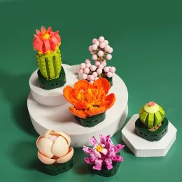 Kawaii Succulents Artificial Plants Bouquet Building Blocks DIY Cactus Flowers Bricks Home Decor Toys For Adults Christmas Gifts