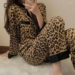 Home Clothing 2024 Autumn Winter Women Nightwear Sexy Leopard Grain Long-sleeved Cardigan Sleepwear Female Korean Leisure Pyjamas Set