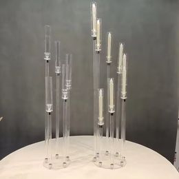 Hot Sale Wedding Centerpieces Tall clear Acrylic plastics Pillar Stand Flower Centerpieces Flower Vase Transparent Candlestick Decorative Pillar Candle Holder