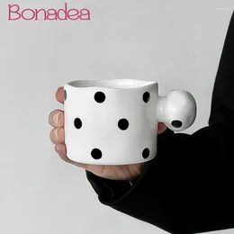 Mugs Creative Black And White Polka Dot Ceramic Mug Cute Irregular Milk Coffee Breakfast Cup Home Kitchen Accessories For Girls