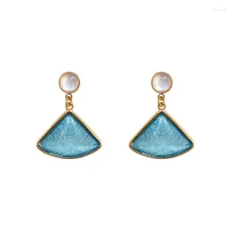 Dangle Earrings Elegant Blue Clear Bling Crystal Circle Triangle Golden Edge Alloy Drop For Women