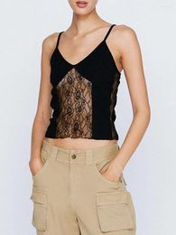 Women's Tanks 2024 Summer Crop Camisole Sexy Ladies Sheer Lace Patchwork Spaghetti Strap Tank Tops Sleeveless T-Shirt For Streetwear