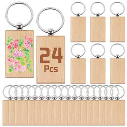 Keychains 24Pcs Wooden Keychain Gift Children Present Keyring Wood For Men Women