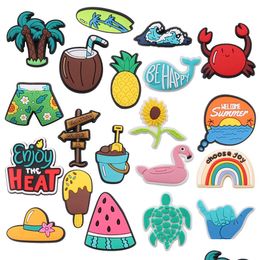 Shoe Parts & Accessories Wholesale 100Pcs Pvc Summer Style Coconut Tree Crab Garden Buckle Watermelon For Kids Charms Button Clog Drop Dhfnc