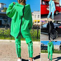 Women's Two Piece Pants 2Pcs/Set Sweatshirt Set Elastic Waist Women Tracksuit Winter Letter Print Loose Fit Hoodie Jacket Sweatpants