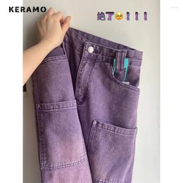 Women's Jeans Vintage Gradient High Waist Street Style Purple Straight Pants Korean Fashion Women Wide Leg Baggy Y2K Denim Trouser