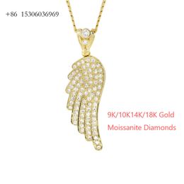 Hip Pop Jewellery Custom 10K 14K Yellow Gold Cuban Chain Angel Wing Pendant For Mens Women's Necklace