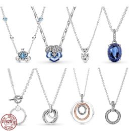 Necklaces New Sterling Sier Exquisite Flower Heart Sapphire Pendant Necklace Fit Original Pendant Diy Anniversary Gift
